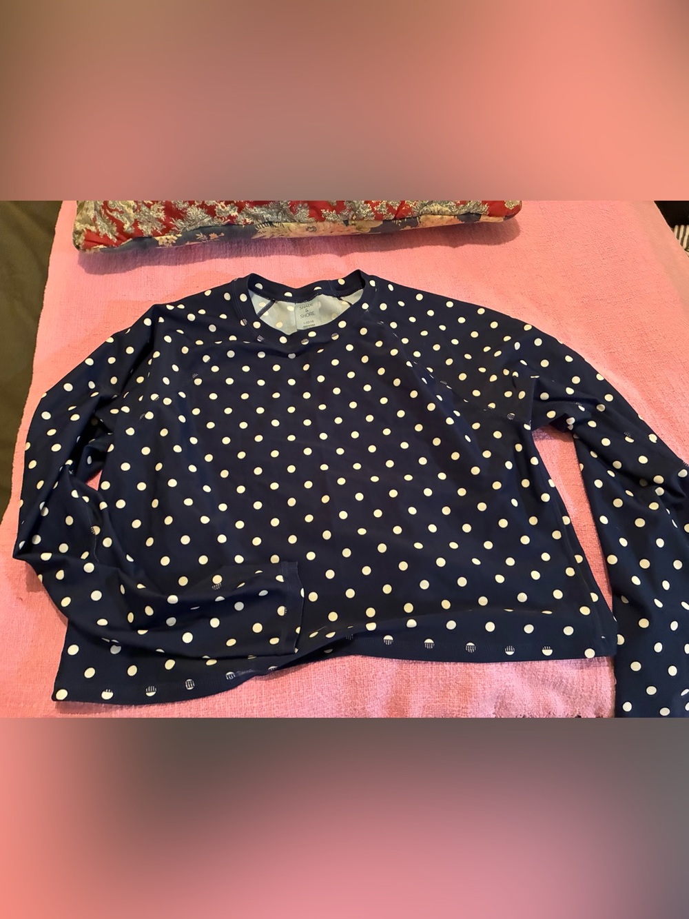 Shade & Shore Navy and White Polka Dot rash guard swim Top
